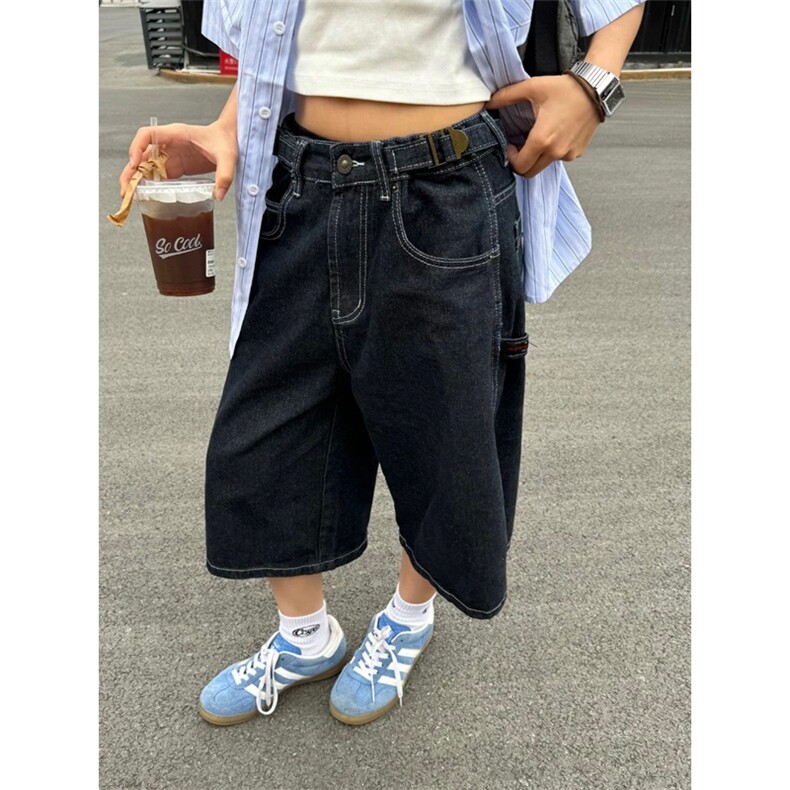 网图有货 美式复古夏季原色牛仔七分裤男女宽松阔腿短裤 A533-P45图片