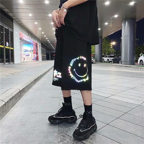 反光裤子男潮牌夏季短裤五分裤ins宽松运动裤韩版潮流帅气DK86-28,男装牛仔裤,星座1008-2