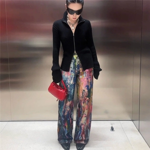 新款3D彩印泼墨油画调色盘阔腿牛仔裤休闲裤男女同款潮图片