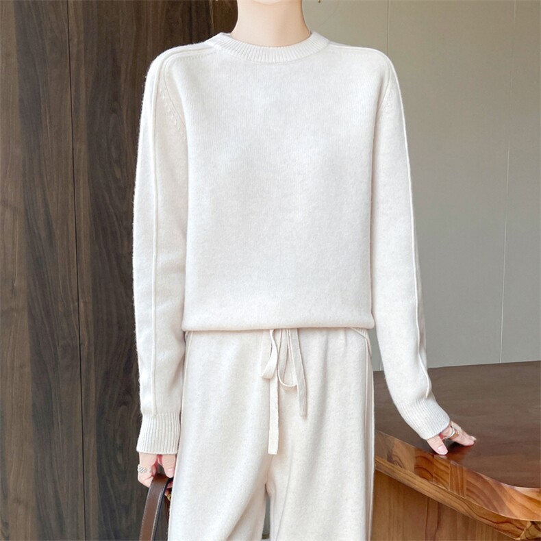 2025年秋季新款百搭圆领捏折羊毛衫，女装羊毛衫，隆格羊绒