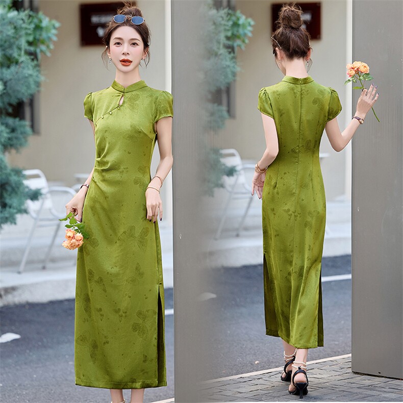 2025年夏季新中式缎面蝴蝶提花连衣裙女,女装连衣裙,曼娅璐