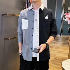 2021春秋季男士韩版潮流长袖衬衫拼色衬衣外套DS937T图片