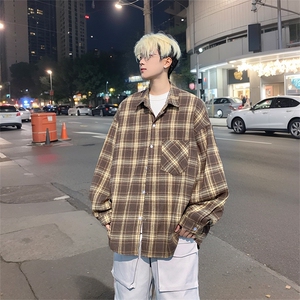 衬衫男秋季新款港风宽松大码磨毛格子长袖衬衣CS601-特P27图片