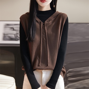连帽针织马甲女2025新款精纺细毛宽松显瘦减龄外搭无袖坎肩上衣图片