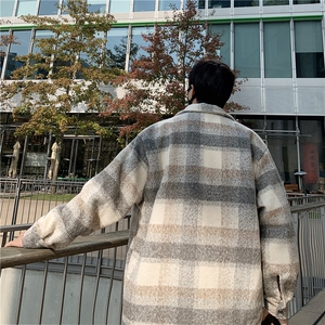 格子毛呢外套男韩版潮流帅气百搭2023冬季ins宽松夹克W5473-P75图片