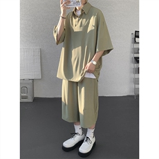 TZ778-特P55控98夏季冰丝七分裤短袖衬衫大码T恤套装，男装牛仔裤，电商A059
