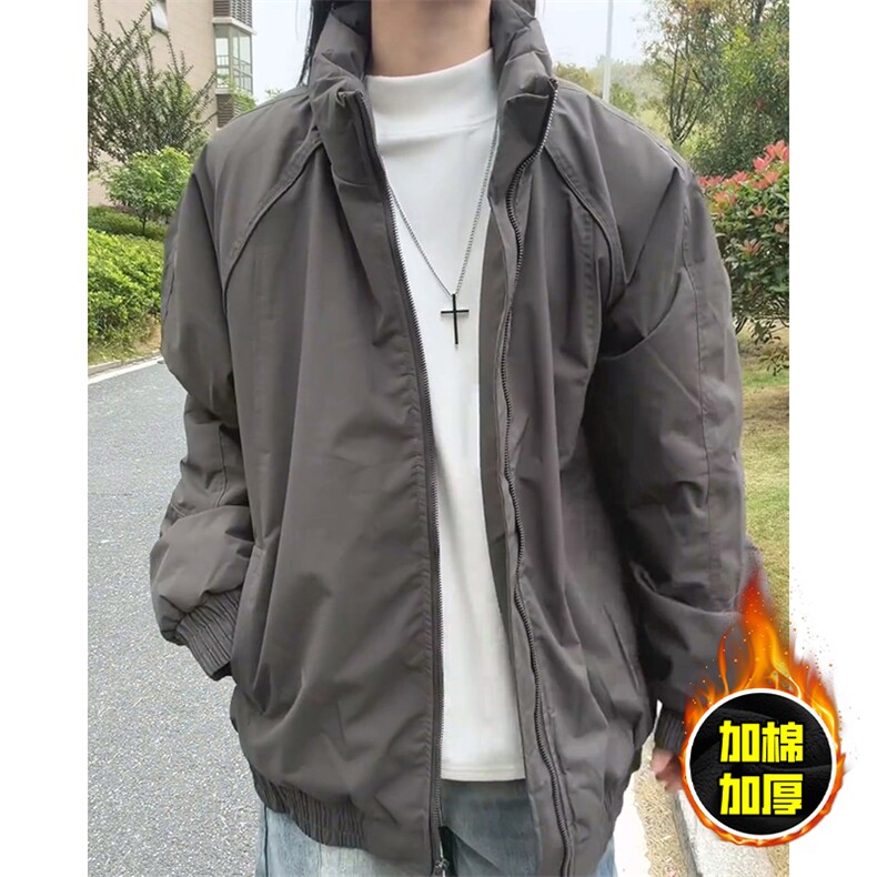 现货美式高街休闲棉衣夹克三防立领纯色户外工装加厚棉服外套,男装夹克,电商A486
