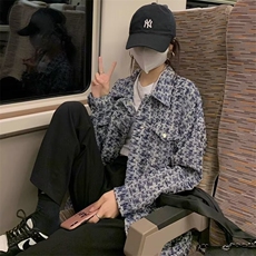 小香风复古粗花呢中长款外套女2024春季港味韩版百搭显瘦宽松上衣，男装夹克，星座506A