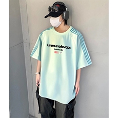 抖音得物品质二开240克宽松纯棉美式潮牌印花三条杠中性风短袖T恤，男装T恤，电商A486