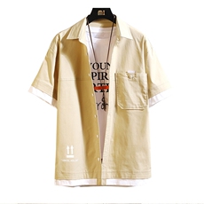 100%棉2021夏装新款大码拼接短袖L衬衫男中袖五分袖衬衫8856，男装衬衫，电商D240-242