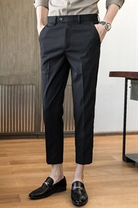 C783 2021春夏款休闲男裤子九分裤小西裤4色基础款-米色图片