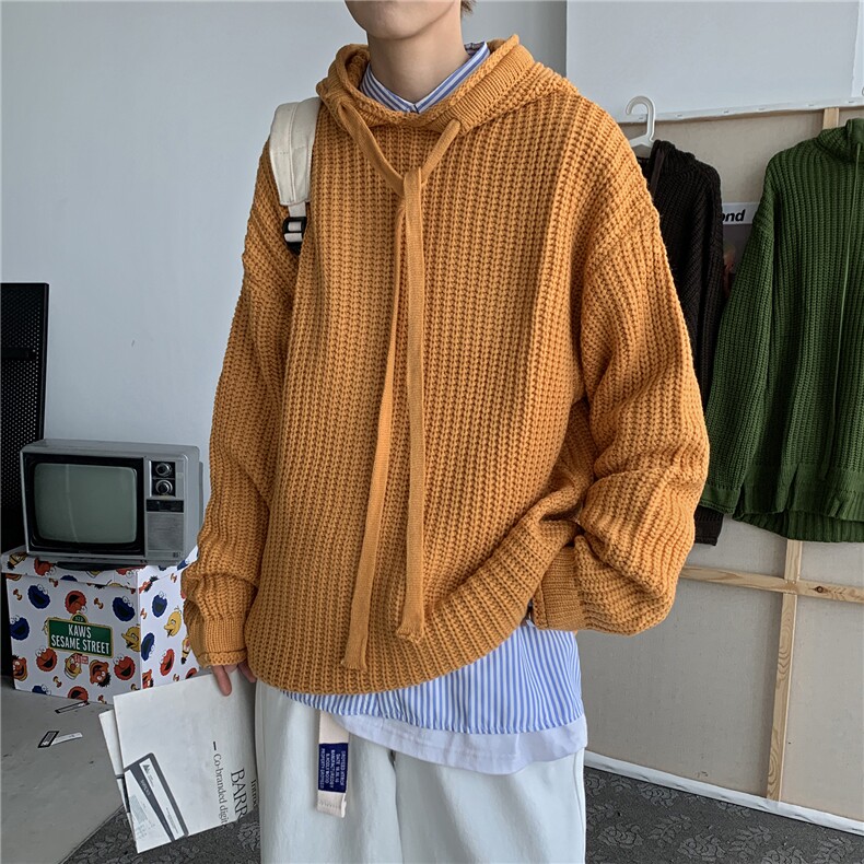 20秋冬港风连帽针织衫毛线衣中性情侣纯色宽松外套潮W01/P70,男装针织衫/毛衣,钱塘713