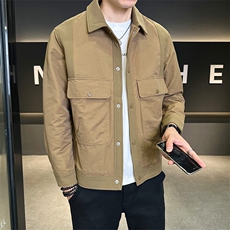 加棉加厚夹克外套男秋冬季2024新款拼接潮牌A313-89601-P145，男装夹克，电商A313