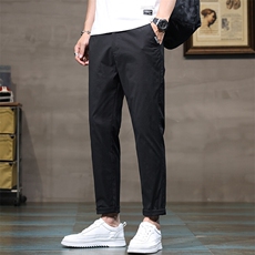 夏季男士休闲裤宽松直筒小西裤工装卡其色9九分冰丝裤子Z9835-P45，男装西裤，星座509