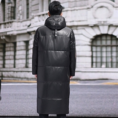 牛皮鹅绒羽绒服男新款连帽加长款过膝百搭秋冬潮帅气外套男，男装羽绒服，电商B360