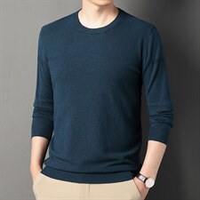 秋季2023新款长袖男装上衣圆领套头中年休闲百搭打底针织衫，男装针织衫/毛衣，电商B212（原钱塘6029）