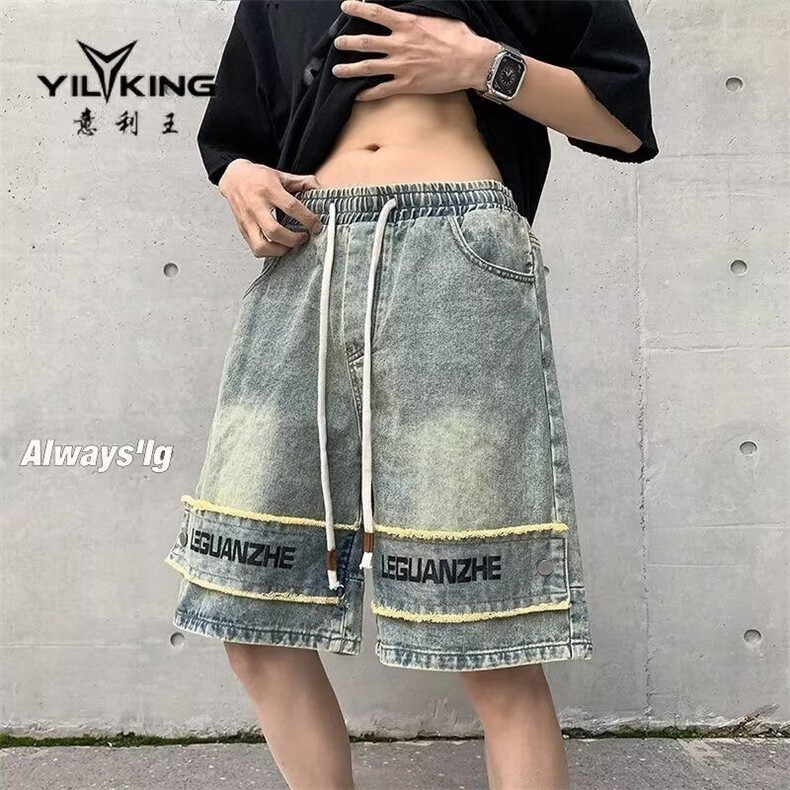 美式复古vintage牛仔短裤男款夏感裤子高街vibe五分裤KK163-P40,男装牛仔裤,星座911-3