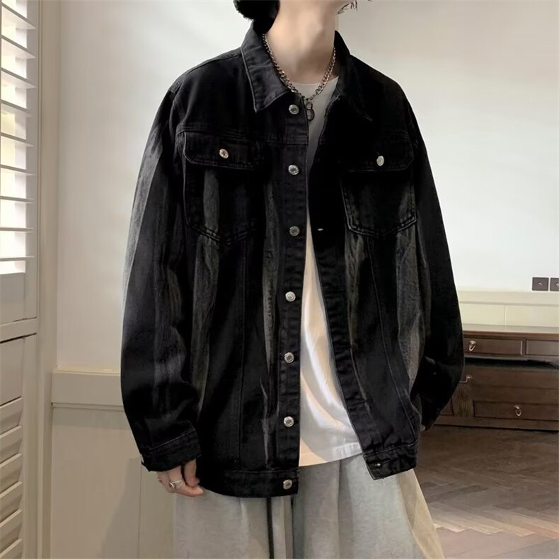美式街头扎染牛仔外套男潮牌嘻哈宽松bf百搭翻领休闲夹克K572-P65,男装夹克,星座1008