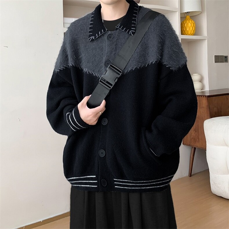 B298P93时尚宽松日系条纹马海毛毛衣男情侣针织衫毛衣外套,男装针织衫/毛衣,星座512-6