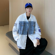 拼接牛仔外套男潮牌春秋季2022高街棒球服夹克工装，男装夹克，星座716-4