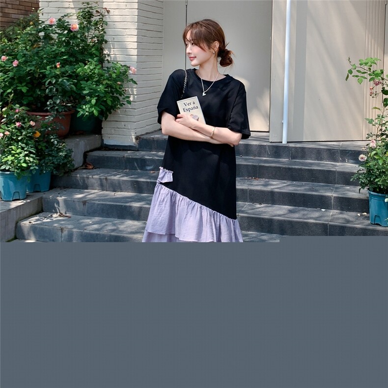 时髦拼接不规则设计感连衣裙女夏季2025新款气质高级感慵懒风长裙,女装连衣裙,浙宝208
