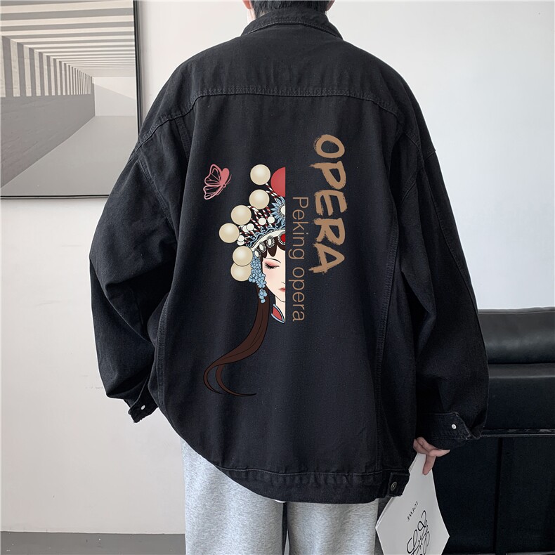 京剧脸谱牛仔夹克男大码牛仔外套男茄克NJ77161-P60,男装夹克,电商A040