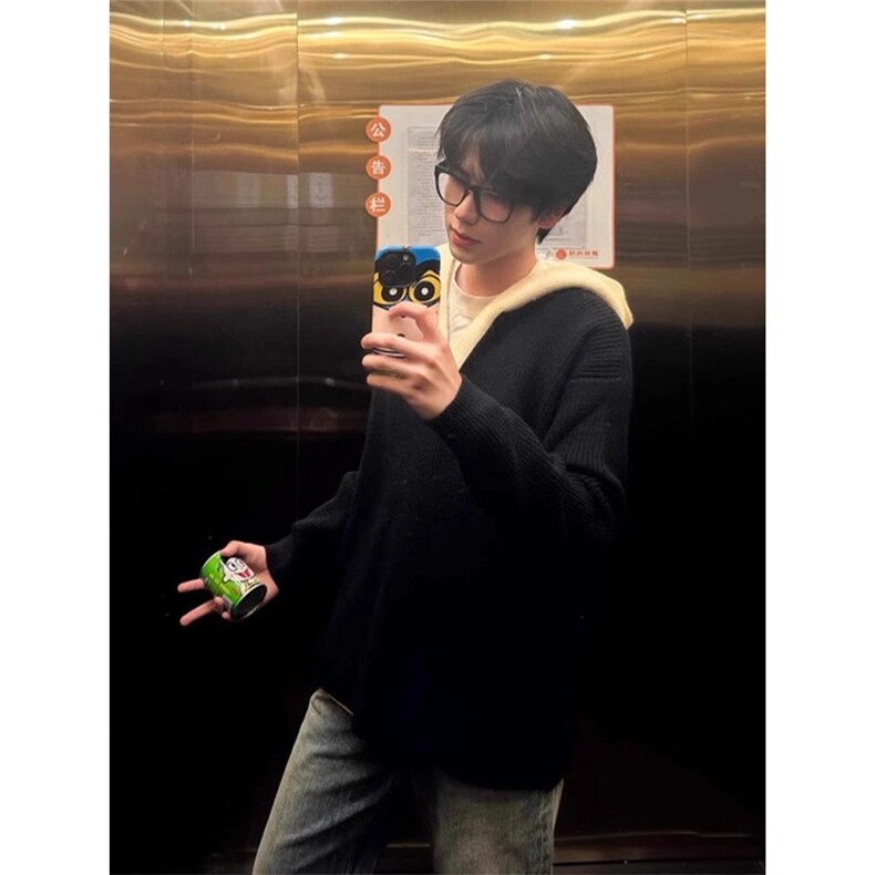 美式休闲假两件撞色针织衫男穿搭慵懒风情侣外套上衣LM53066-p60,男装针织衫/毛衣,星座1008