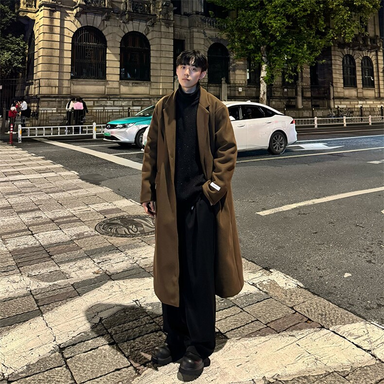 现货+加棉韩系长款呢子大衣cleanfit过膝加长风衣外套Y905-P135,男装毛呢大衣,星座1004-3