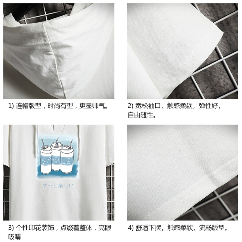 LD54148-P45连帽短袖t恤男大码胖子带帽五分袖中袖网格挂拍,男装T恤,电商A040A