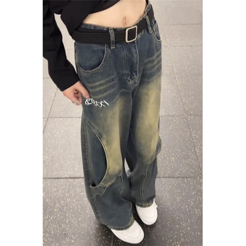 潮牌春秋季微喇宽松款牛仔裤复古小众设计感渐变长裤N9179，男装牛仔裤，星座1116A（原606A-3）