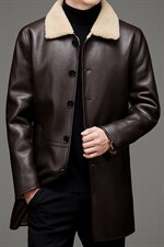 MJ-888冬季海宁男式羊毛皮草男翻领仿皮毛一体修身颗粒绒风衣P306，男装风衣，电商B360