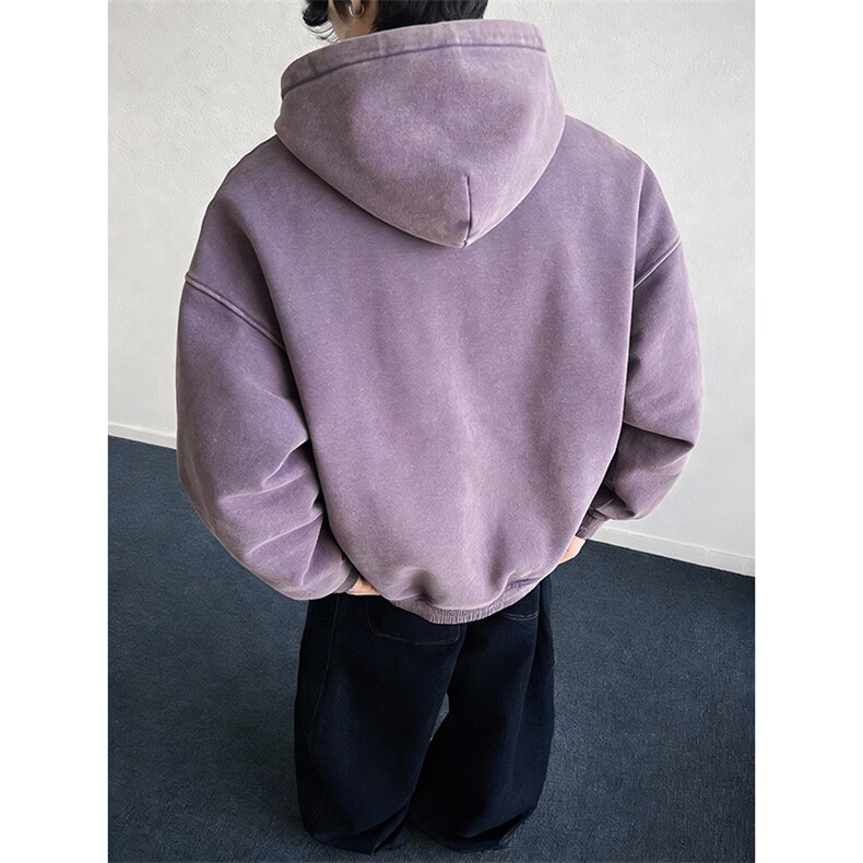 得物抖音高品质二开26春装重磅做旧炒雪花纯色连帽水洗卫衣CM16,男装卫衣,电商A486
