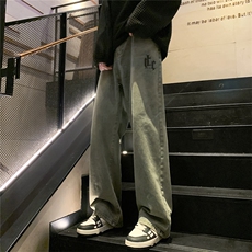 k1013J-p55-控78M-5XL薄款P50水晶绒加绒港风高阶宽松牛仔裤，男装牛仔裤，星座116
