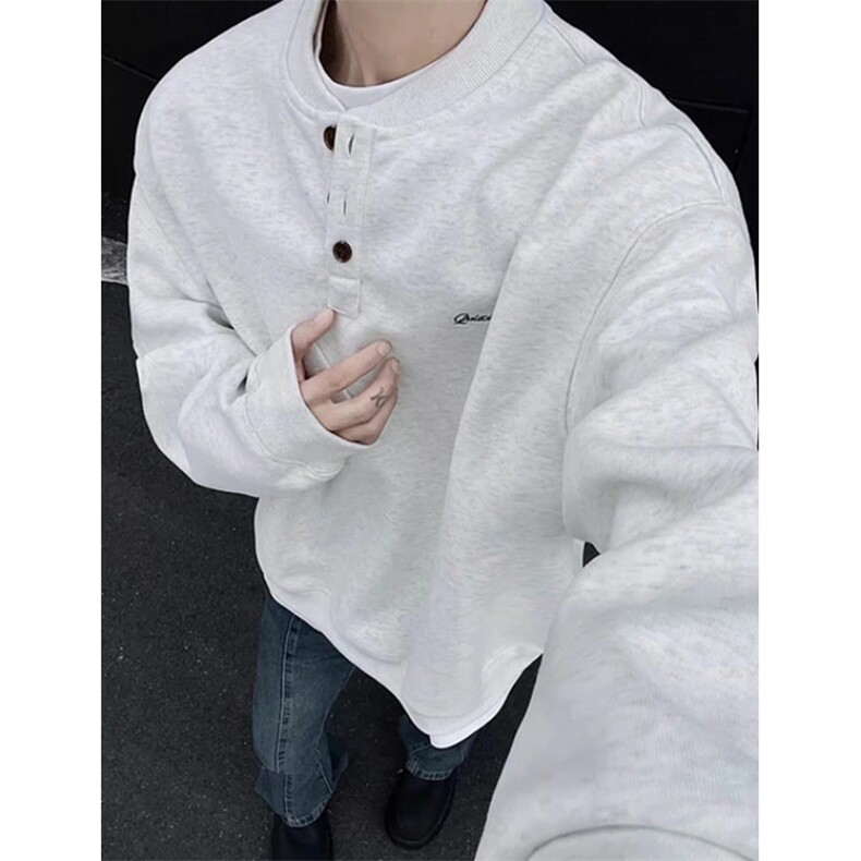 复古少年感亨利领套头卫衣男女秋冬季简约休闲长袖上衣WY18,男装卫衣,星座1116A（原606A-3）