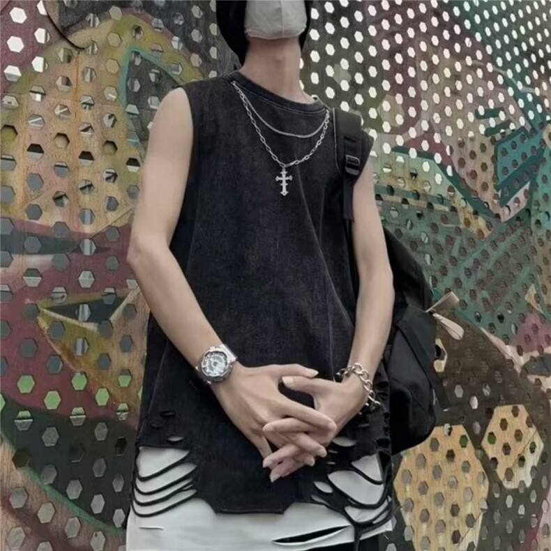 背心男士夏季潮牌痞帅水洗做旧痞帅健身运动坎肩T05-P36,男装背心/马甲,星座1109-3