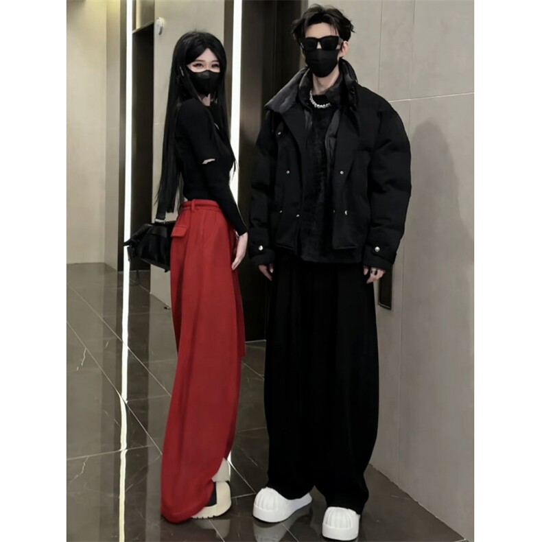 网图加绒裤子龙叨叨厚款腰绳宽松垂感阔腿休闲长裤KK909-P78,男装卫衣,星座1213