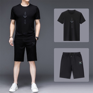 中年人运动服套装男士夏季新款商务休闲服中老年短袖圆领三件套男图片