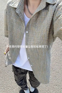 B221 美式ins高街宽松薄款泡泡格短袖衬衫SY2548-特P35控59图片