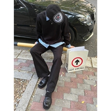 藏青色格纹拼接长袖t恤男款夏假两件美式无帽卫衣miu系polo领上衣，男装T恤，星座506A