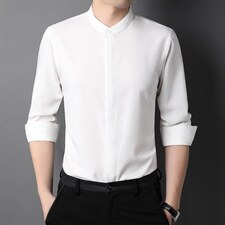 2023春季新款中年男装休闲衬衫条纹长袖翻领衬衫上衣QLM77270-P75图片