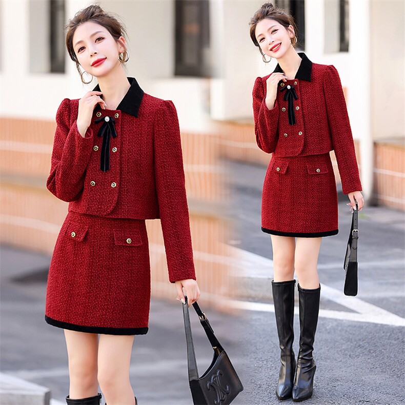 2025秋冬新款粗花呢小众设计感小香风套装两件套含30毛，女装套装/套裙，兰菲阁