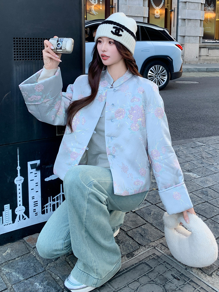 现货！（90新标带检）新中式提花料立体花羽绒服女气质保暖外套,女装羽绒服,浙宝189