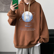WY2241-P35加绒款-P40纯棉连帽卫衣男大码运动帽衫宽松薄外套男，男装卫衣，电商A040