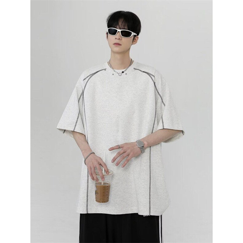 wassuphappy美式短袖t恤男夏季2025新款潮流拼接设计感休闲上衣,男装T恤,星座1005-4