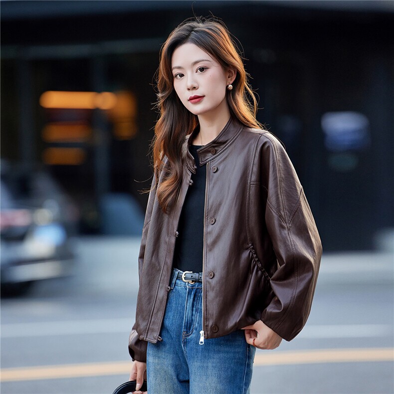 短款皮衣外套女款春秋2025新款韩系休闲复古简约显瘦百搭夹克上衣,女装短外套,靓衣阁