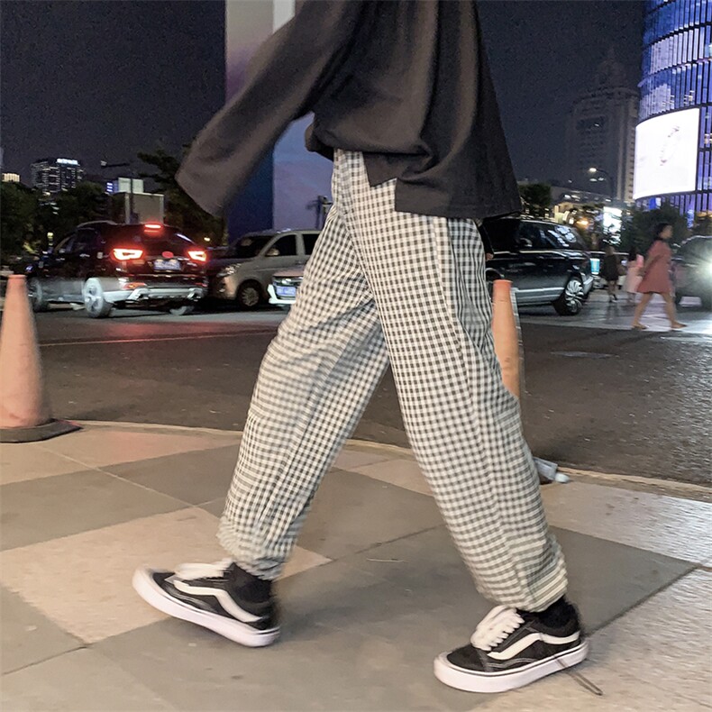 A114-P48可束脚格子裤男休闲裤男士大码哈伦裤男直筒裤,男装休闲裤,电商A040