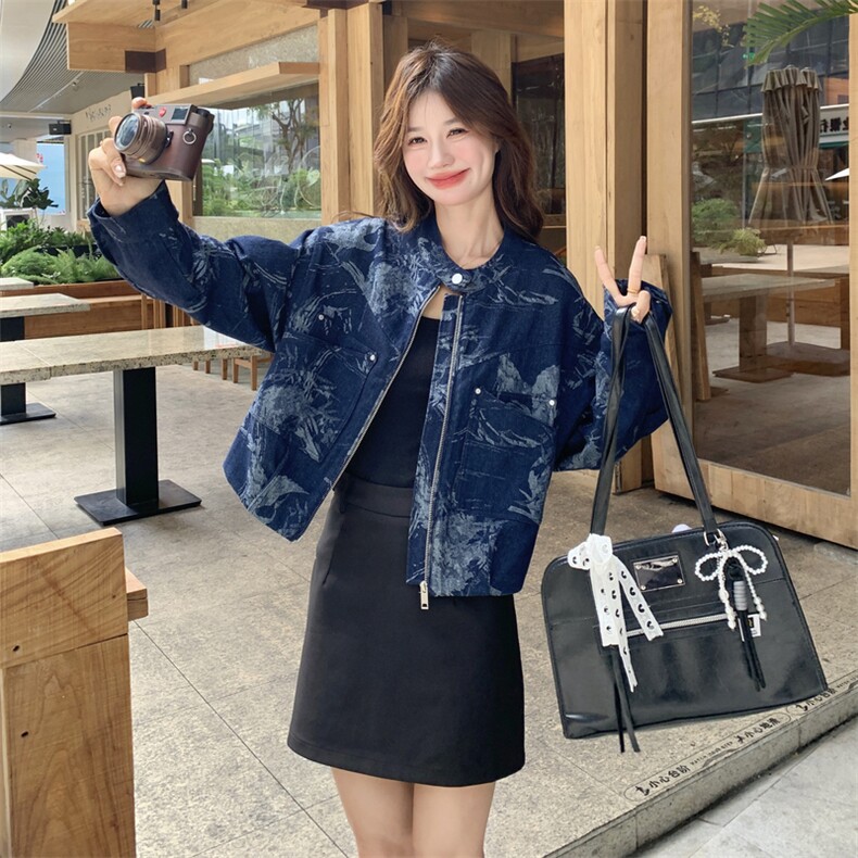 甜酷风印花牛仔外套女2025秋季新款设计感小个子休闲减龄短款夹克,女装短外套,2C176