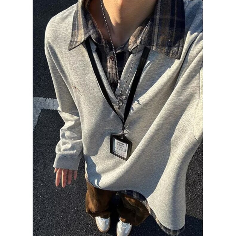 假两件衬衫领卫衣男秋季翻领T恤痞帅宽松半袖休闲polo衫W39,男装T恤,星座1116A（原606A-3）