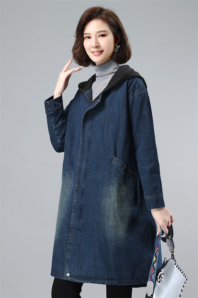 2021年冬季加厚通勤拼接连帽夹棉牛仔外套,女装棉衣/棉服,叶笙衣