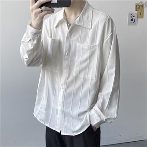 高级感长袖衬衫男春秋季轻熟韩风纯色衬衣外套潮流男士上衣C769,蕾丝低领上衣怎么搭配图片